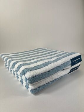 Tommy Bahama Bath Towels Light Blue and White Striped Soft Cotton Set of 2 NEW